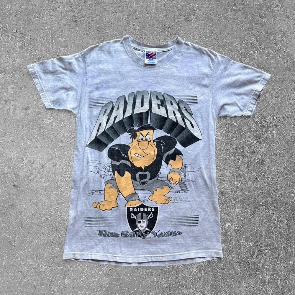 Vintage 1994‎ Oakland Raiders Fred Flinstone T-Shirt Size Medium, Retro NFL